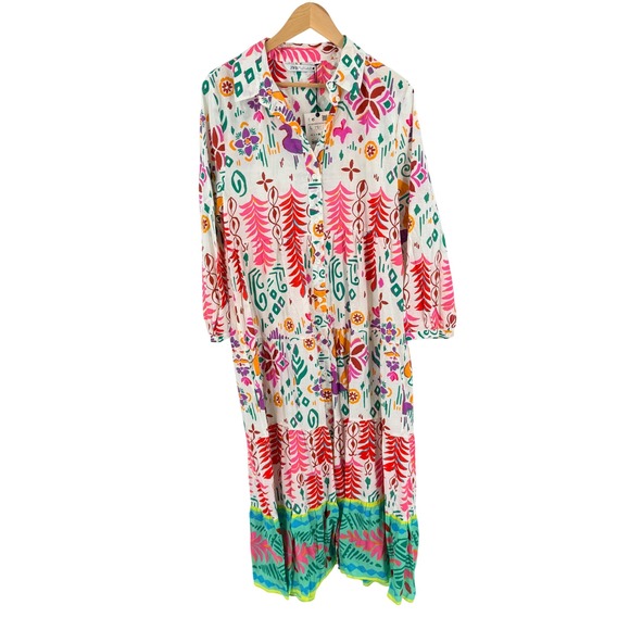 Zara Dresses & Skirts - Zara NWT Floral Tropical Midi Dress Pink Large Summer Resortwear Boho Tiered